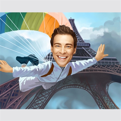 Paris Skydiving Man Caricature from Photo,by myDaVinci - myDaVinci